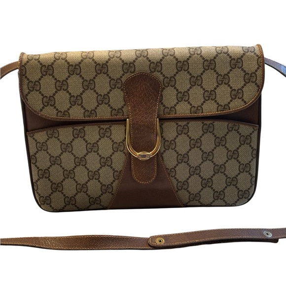 Vintage Gucci Brown Crossbody Bag with Monogram Coated canvas two way bag - Picture 1 of 16